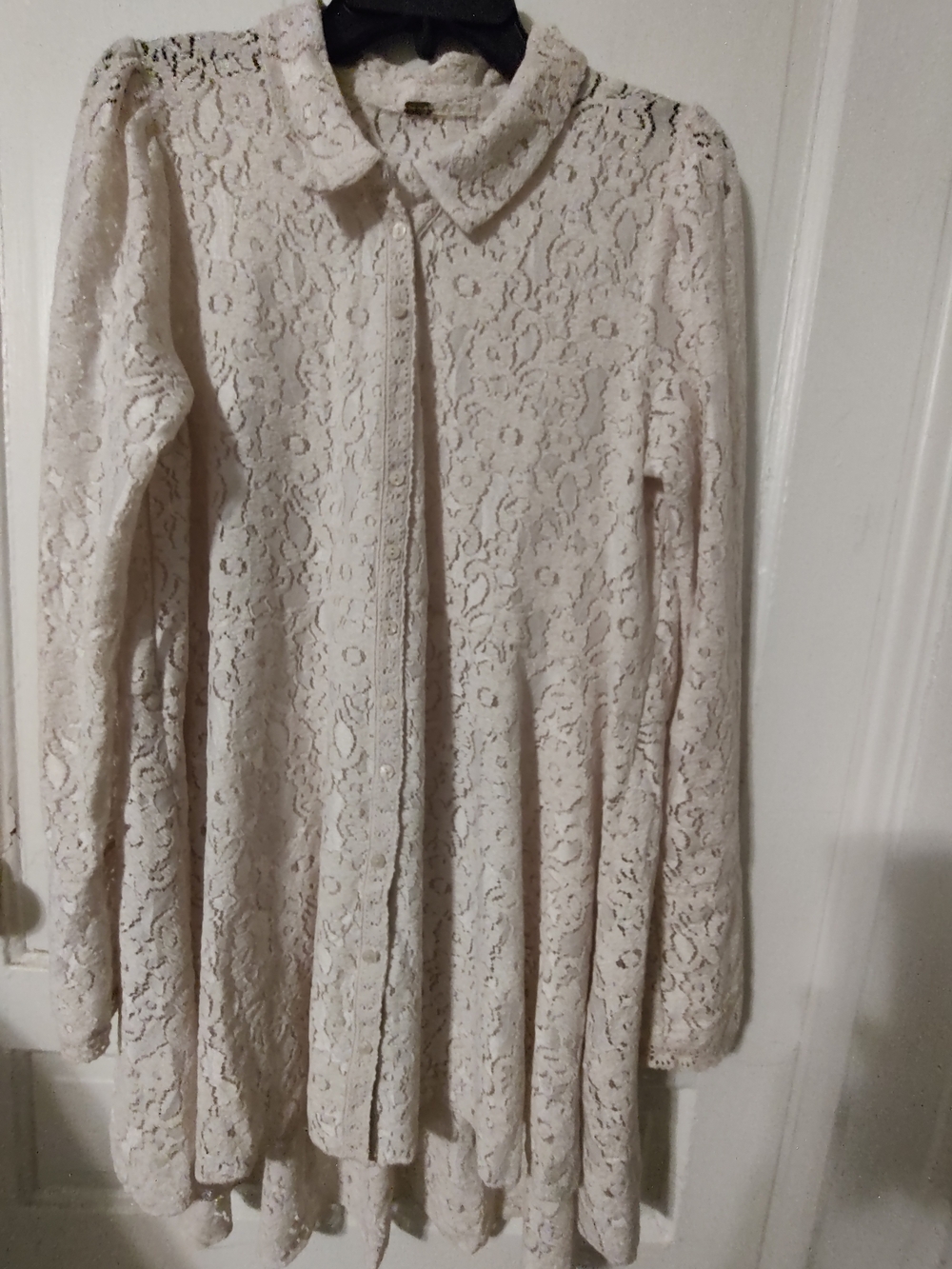 Free People Cream Lace Collared Cape Shirt